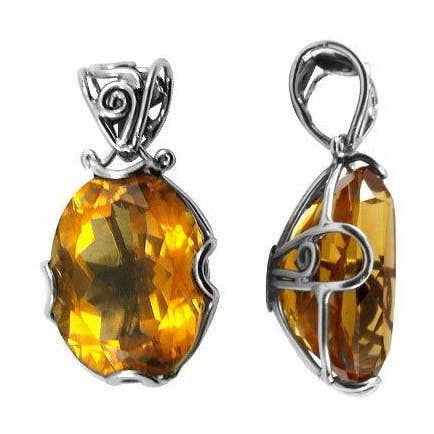AP-6068-CT Sterling Silver Oval Pendant With Citrine Quartz – Bali Handcrafted Jewelry for wholesale by Bali Designs