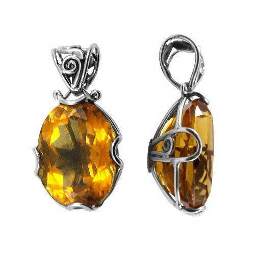 AP-6068-CT Sterling Silver Oval Pendant With Citrine Quartz – Bali Handcrafted Jewelry for wholesale by Bali Designs