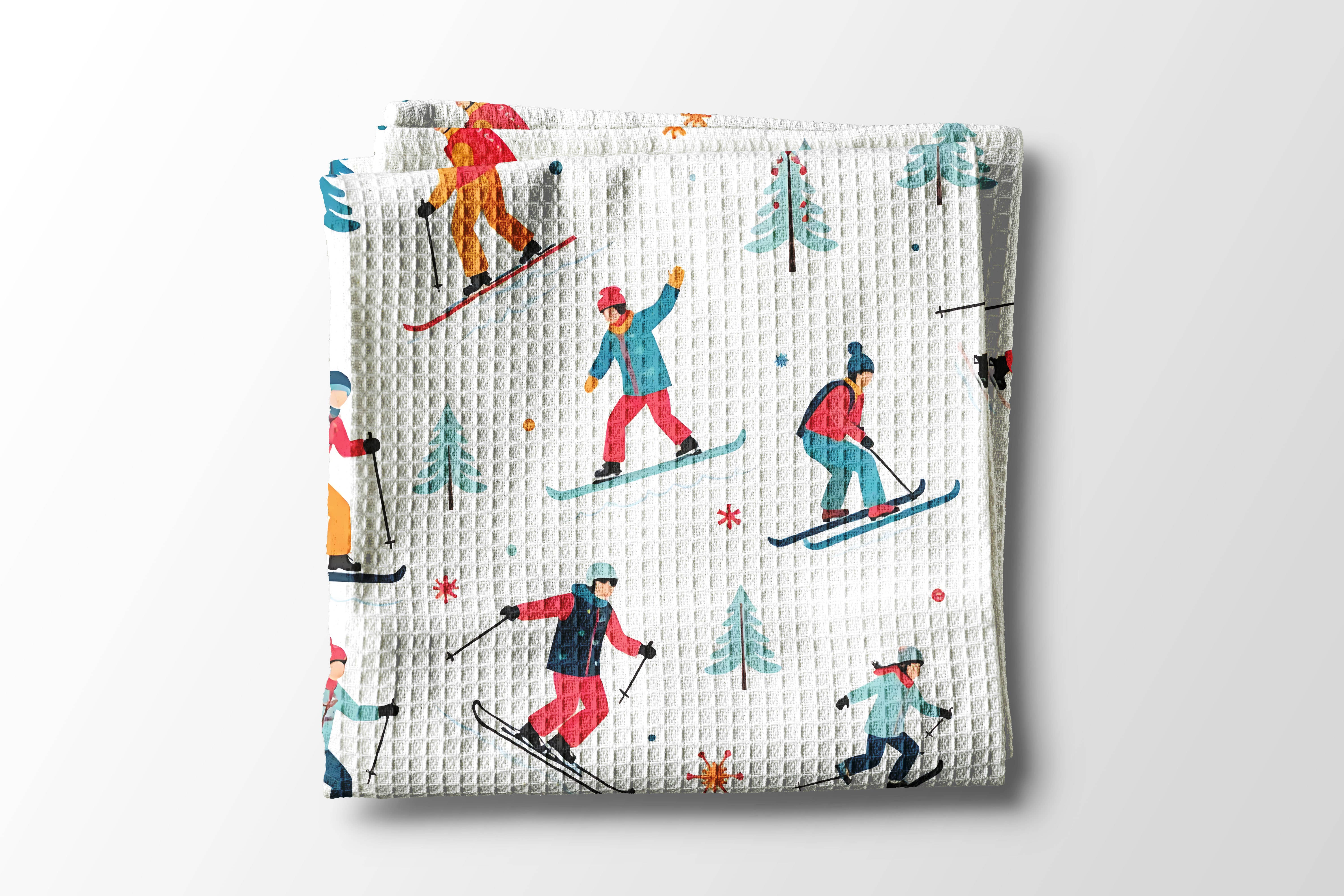 Canary Road - Wholesale Tea Towel - Skiing Mountain Ski Lodge Christmas Kitchen Towel Waffle