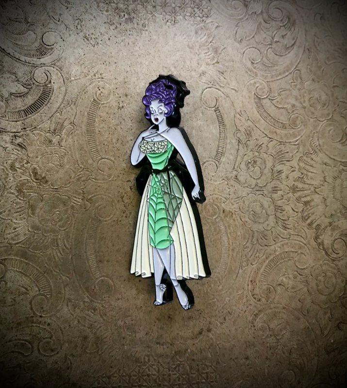 Sweet Siren Designs - Wholesale Lapel Pin/Button - Spiderweb Babe Retro Pinup - Enamel Pin2