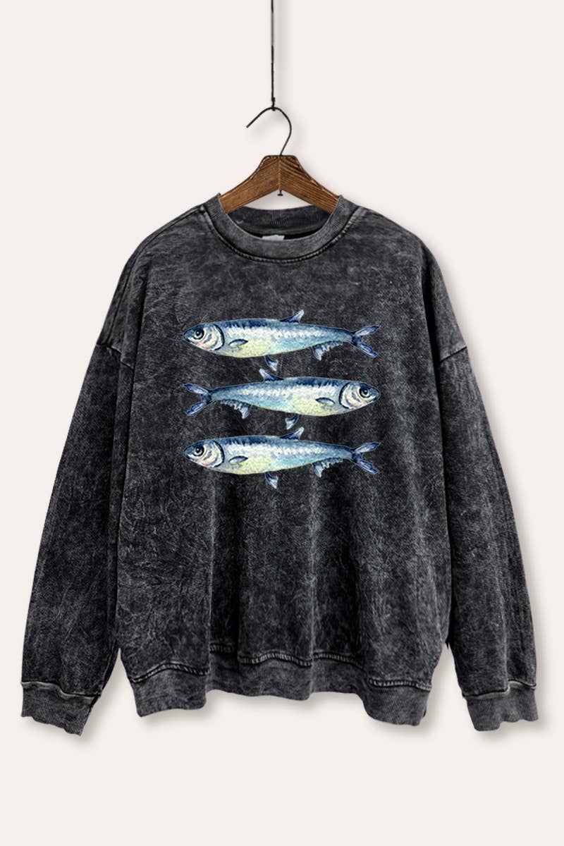 VINTAGE POINT USA – Engroshandel Grafisk Sweatshirt - Dame – TRE SARDINER GRAFISK MINERALVASKET SWEATSHIRT7