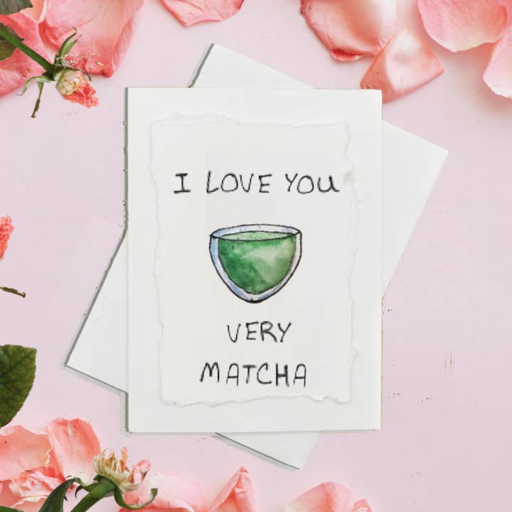 I Love You Very Matcha - Handgeschilderde aquarelkaart voor wholesale door Irony Art