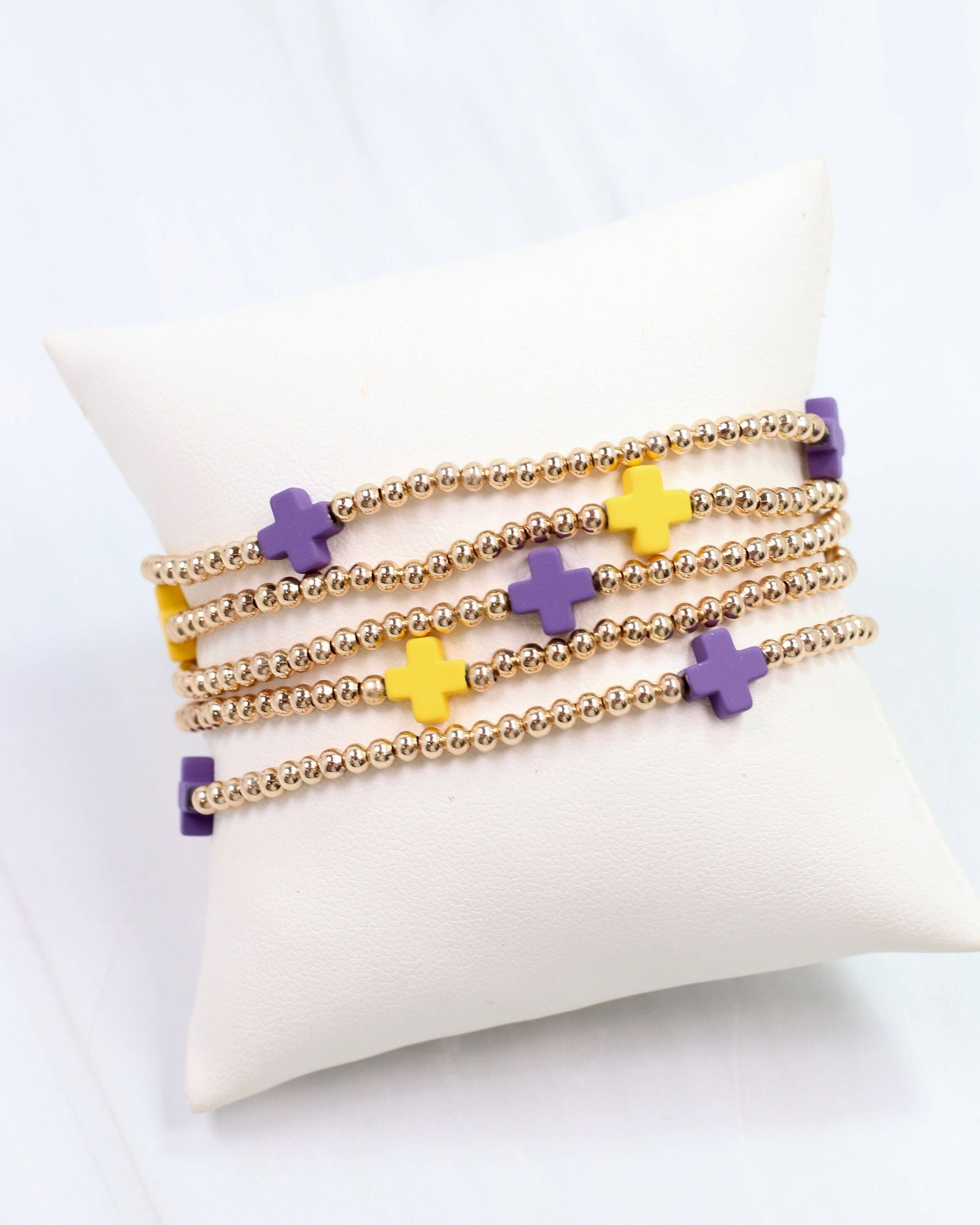 Caroline Hill - Wholesale Jewelry Set - Brittany Cross Bracelet Set Purple Gold2
