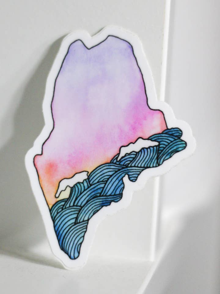 Maine Sunset Wave | Nautische aquarelsticker voor wholesale door Scribbles and Doodlez