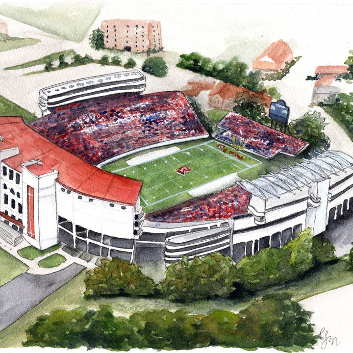 Impressão de Arte em Aquarela de Ole Miss por atacado de Grace Langdon Art