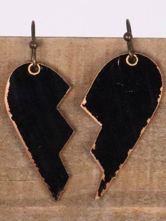 Brustet hjärta svart - återvunna Cymbal örhängen för wholesale av Full Circle Co.