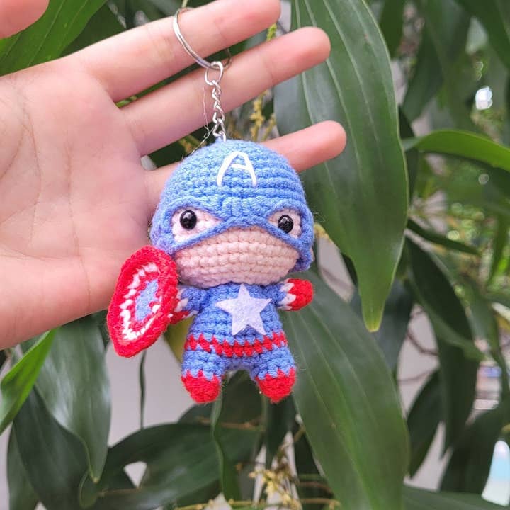 Crochet Captain America Keychain, Avenger Superhero Keychain for wholesale by Anh2 LTD