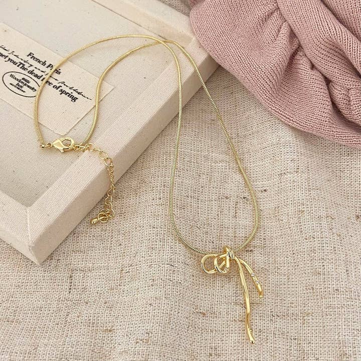 GIRLY LIGHT LUXURY RIBBON BOW NECKLACE FOR WOMEN_CWAJE3017 for wholesale by ACCITY