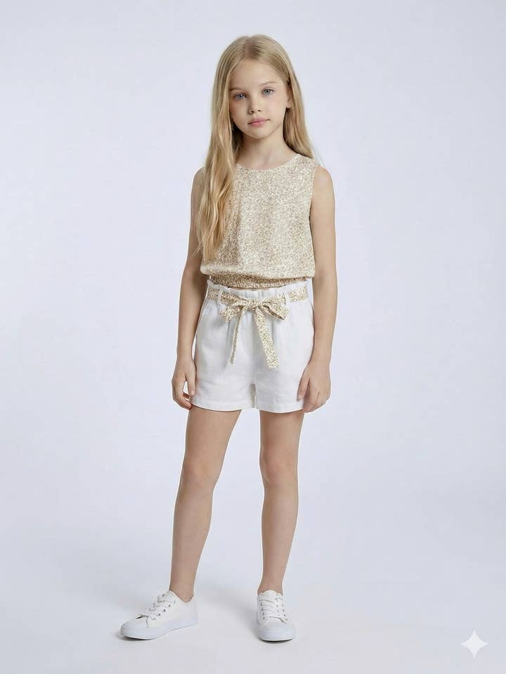 Set bambina top floreale Liberty e pantaloncini con cintura per la vendita all'ingrosso da parte di MINI MIGNON PARIS