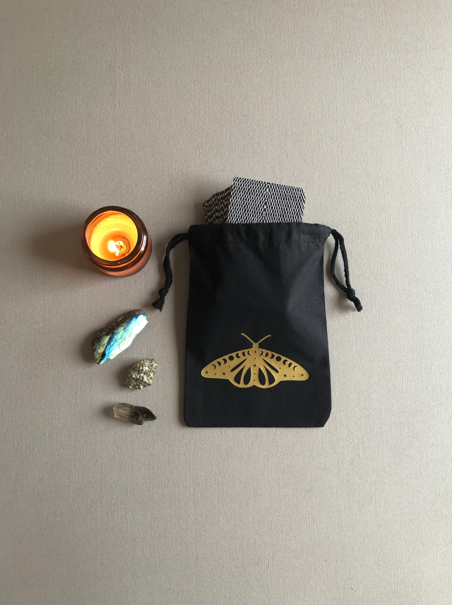 Wishcraft Goods - Wholesale Pouch - Women's - Cosmic Moth Drawstring Pouch for Tarot Cards and Crystals1