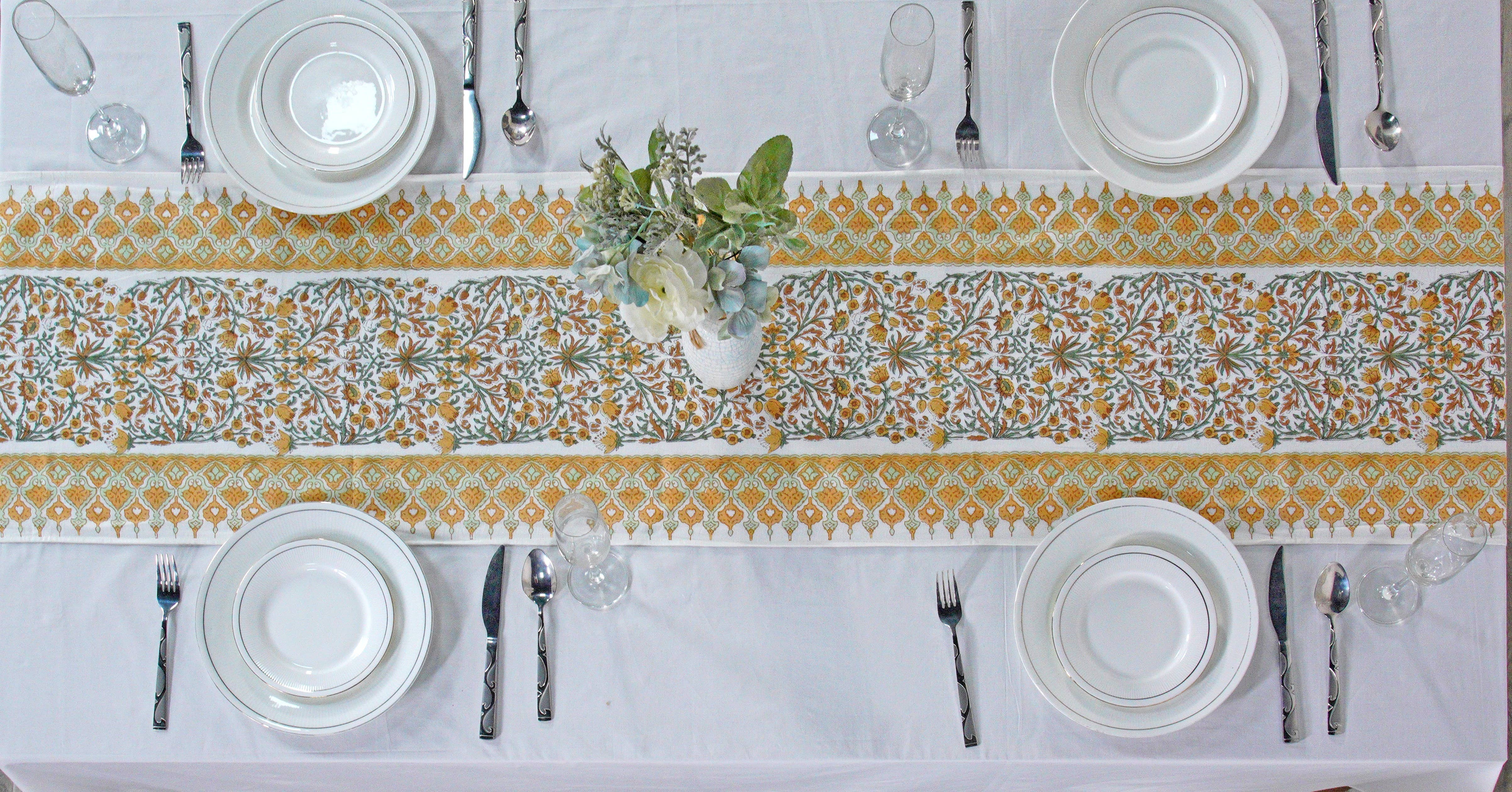 Fabricrush - Wholesale Table Runner - Goldenrod Yellow Block Print Cotton Easter Table Runner2