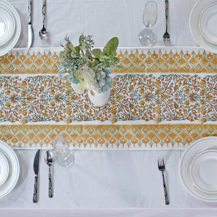 Fabricrush - Wholesale Table Runner - Goldenrod Yellow Block Print Cotton Easter Table Runner2