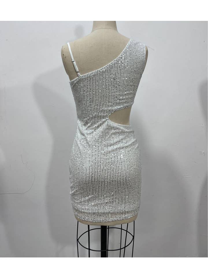 Silvery One shoulder sequins mini party dress for wholesale on Faire2