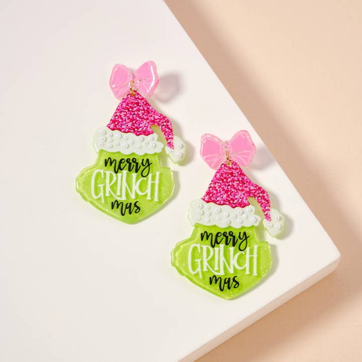 Lilla Haven - Wholesale Dangle Earrings - Christmas Green Monster Acetate Dangling Earrings