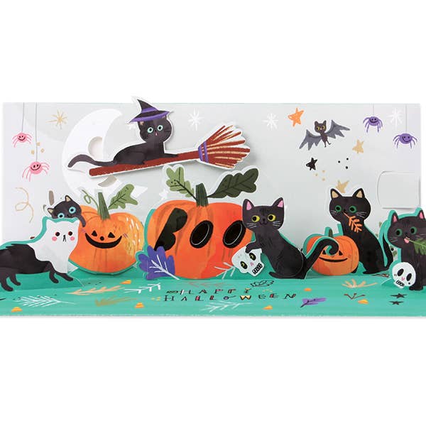 Black Cats Halloween Panoramic Pop-Up Card for wholesale by Up With Paper