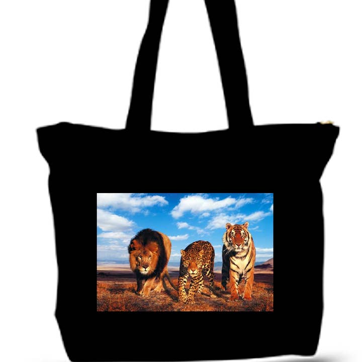 Lion and Tiger Animal Jungle Large Tote Grocery & Stuff Bag for wholesale by BMS BIZ