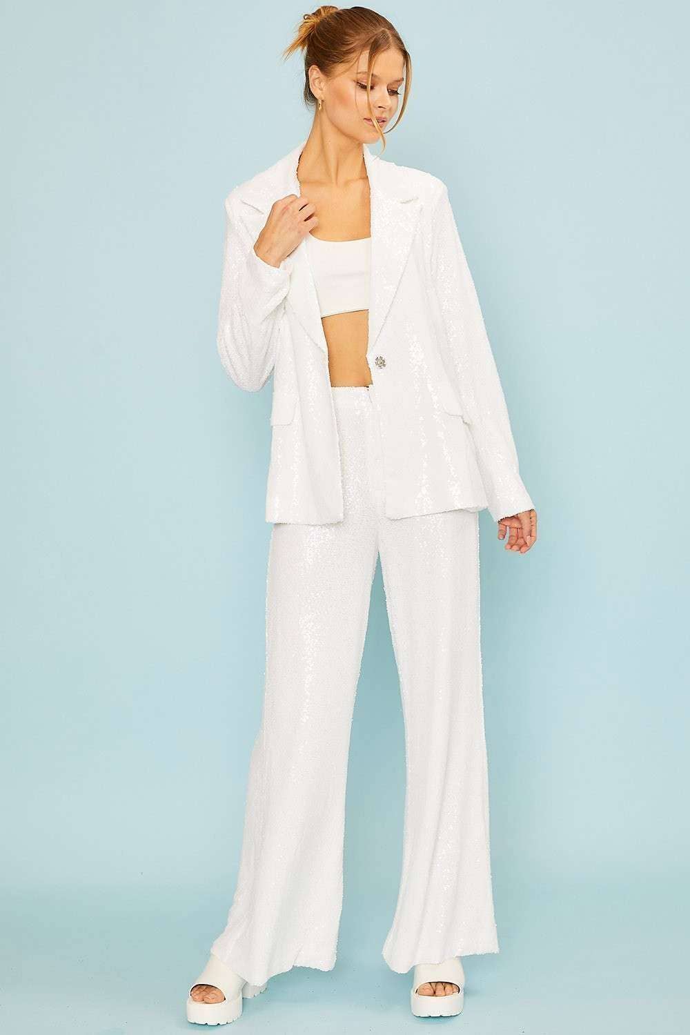 Main Strip - Wholesale Pants - Women's - Sequin Flare Pants – Sparkle Outfit Ready to Ship Party Look14