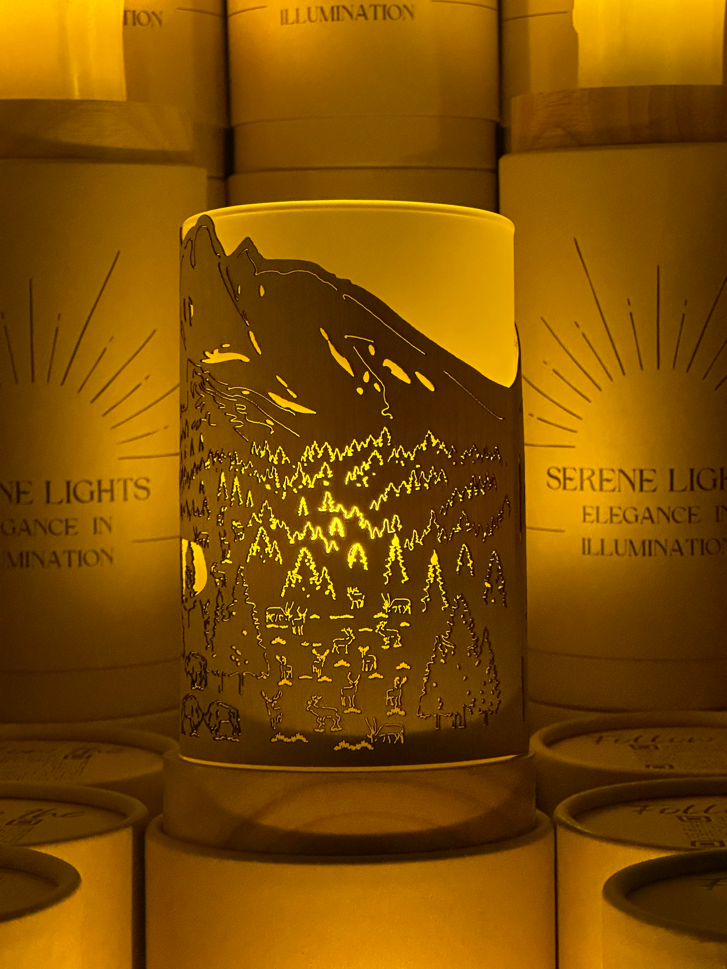 Serene Lights - Wholesale Flameless Candle - Grand Teton, Decorative Candle Holder – Laser Etched, Handmade Wood Veneer, Rechargeable LED Candle4