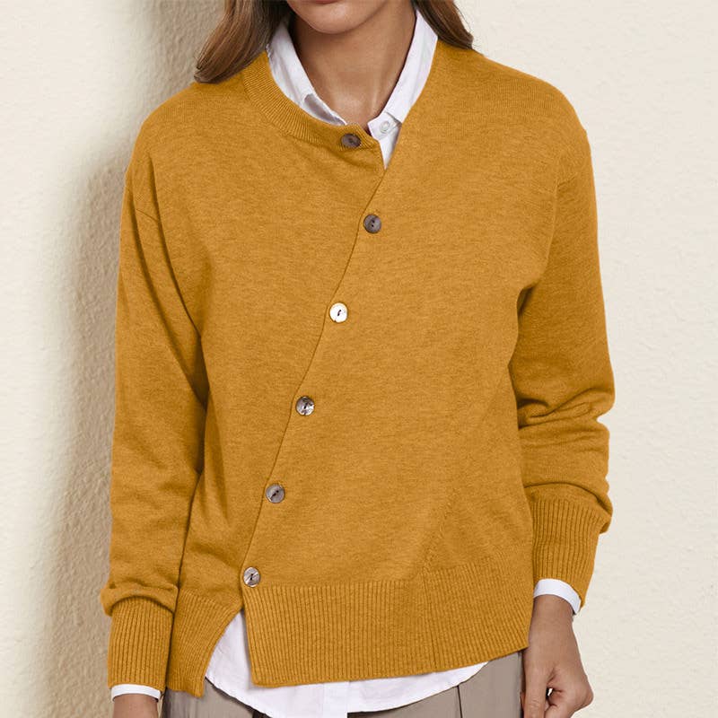 HIDDENBRAND - Wholesale Knit Top - Women's - Diagonally Buttoned Irregular Crewneck Knit Top3