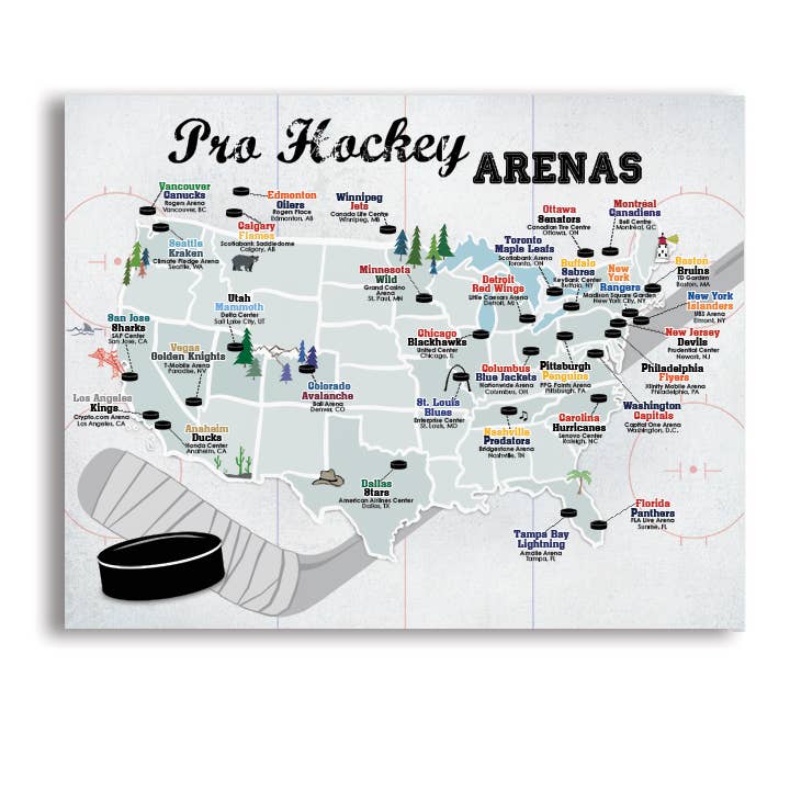 MAP - PRO HOCKEY - NHL ARENA MAP | with map pins for wholesale by UUPP