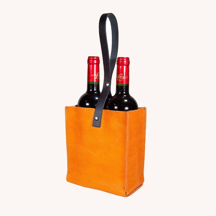 Bandit Manchot - Wholesale Wine Tote - Recycled Leather 2-Bottle Wine Bag.