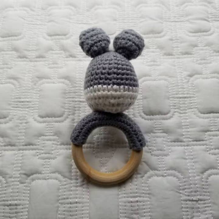 D & C TOYS - Wholesale Handheld Rattle - Baby - Grey Dog Hand Crochet Baby Rattle Toy