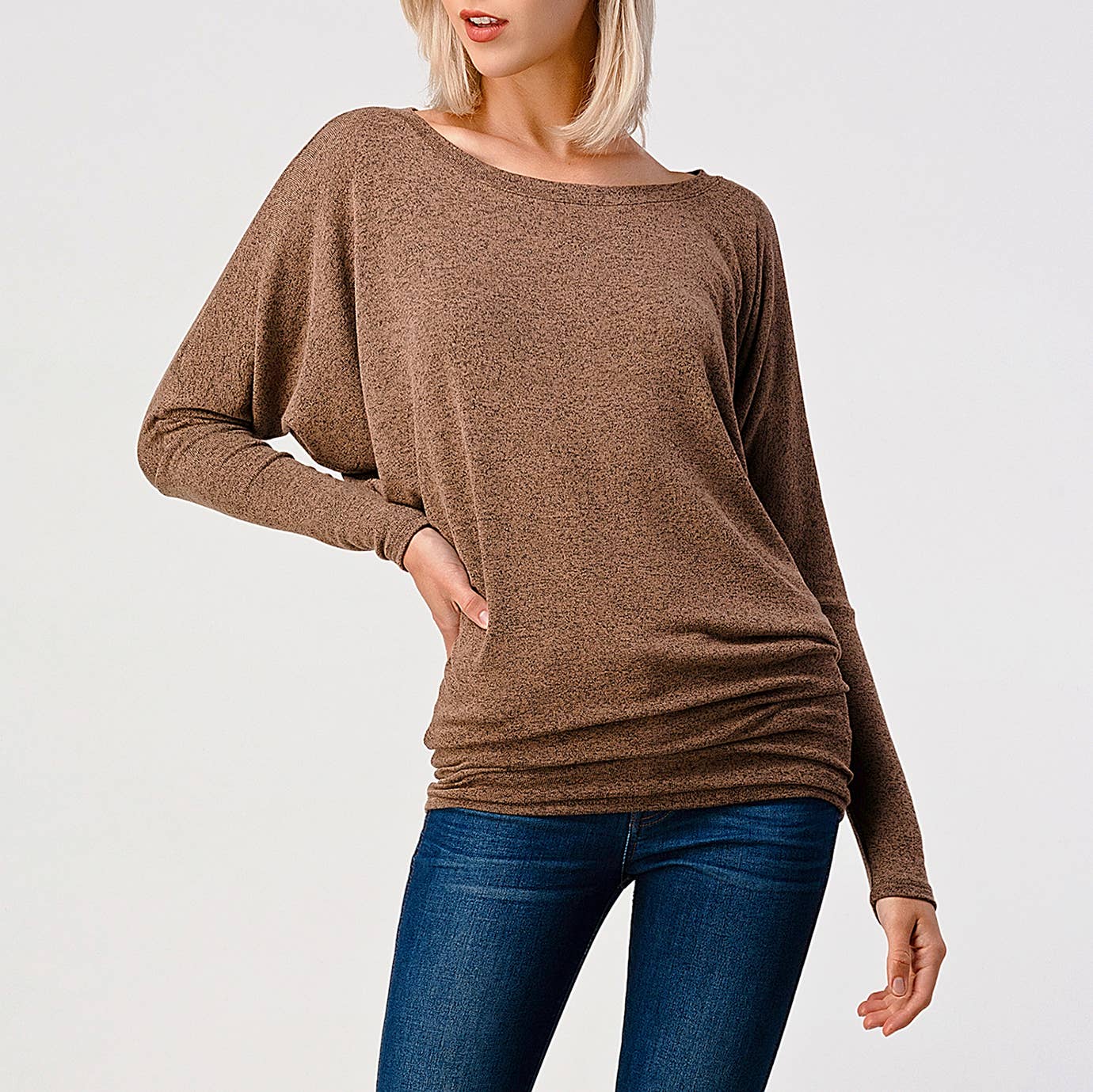 Heimious - Vente Haut en maille – femme - Haut en tricot Hacci à manches longues et col rond à manches Dolman, 270162