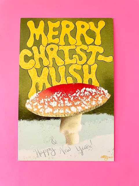 Merry Christmush Postcard for wholesale by Unruly Wit