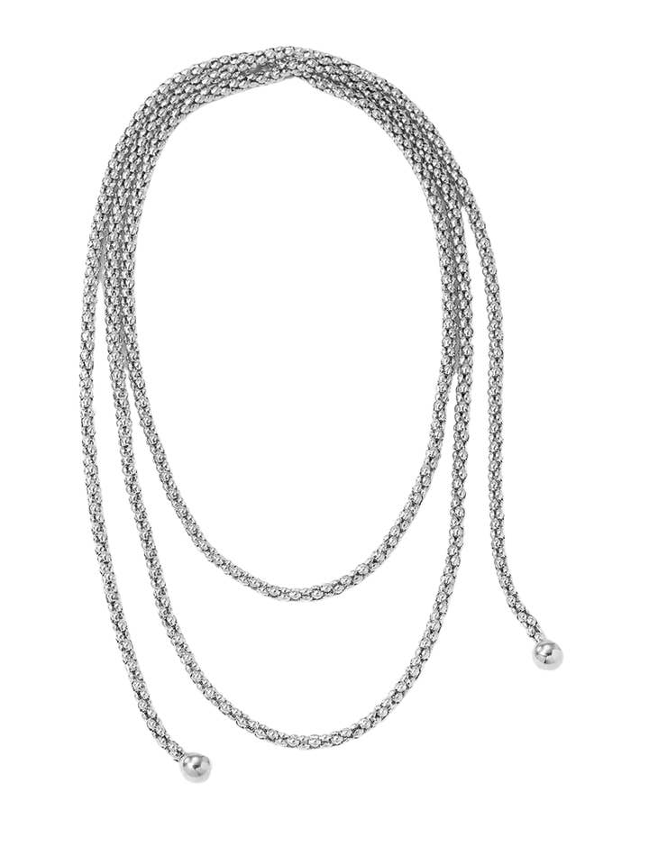 Audrey Lariat Rope Tassel Ball Chain Wrap Steel Necklace for wholesale by HoopLa