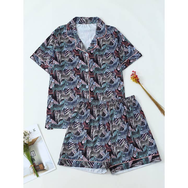 Rosa Clothing - Wholesale Lounge Set - Women's - Western Horse & Zebra Print Short Sleeve Pajama Set1