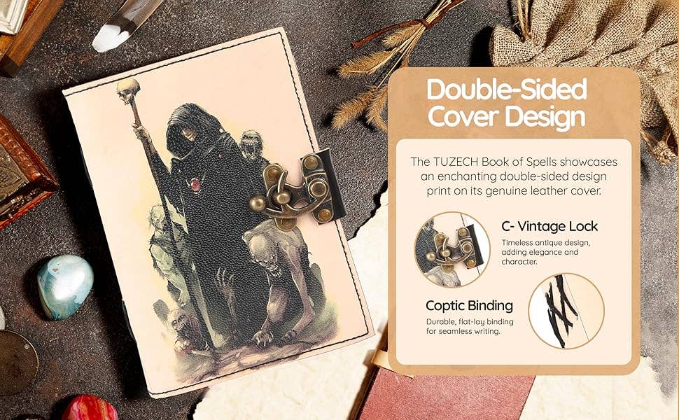 Tuzech Leather – wholesale Journal och dagbok – TUZECH läderklätt anteckningsbok med grimoirestil och ojämna kanter för män och kvinnor90