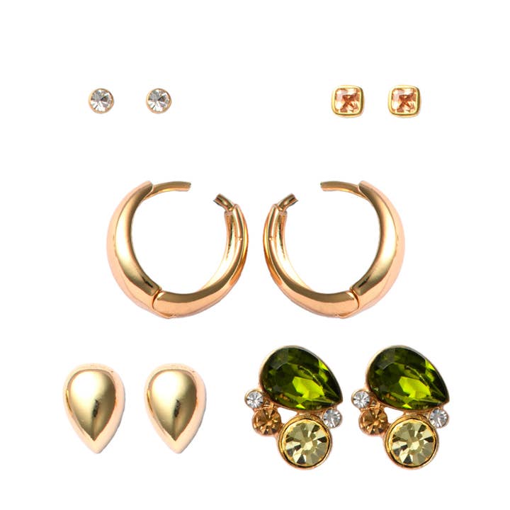 Sculpted Gold and Crystal Earring Set for wholesale by Kevia