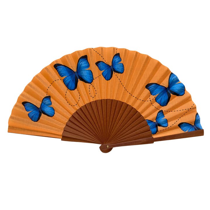 Blue Butterfly Fan for wholesale by Tusitala Barcelona