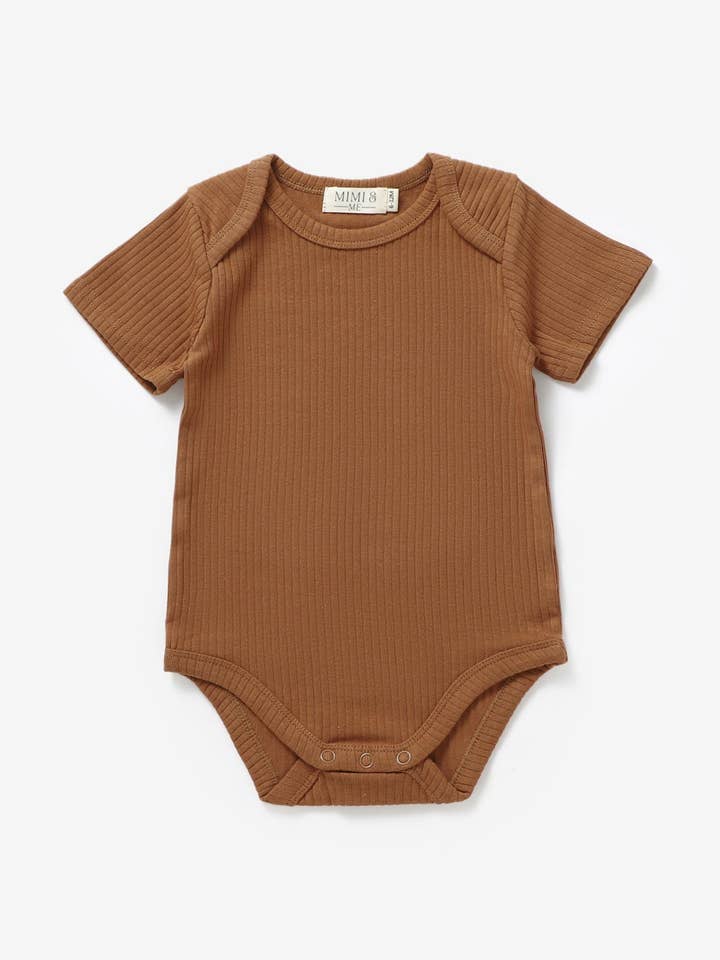 Short sleeved organic cotton bodysuit- The Bobbi-Burnt Umber for wholesale by Mimi & Me