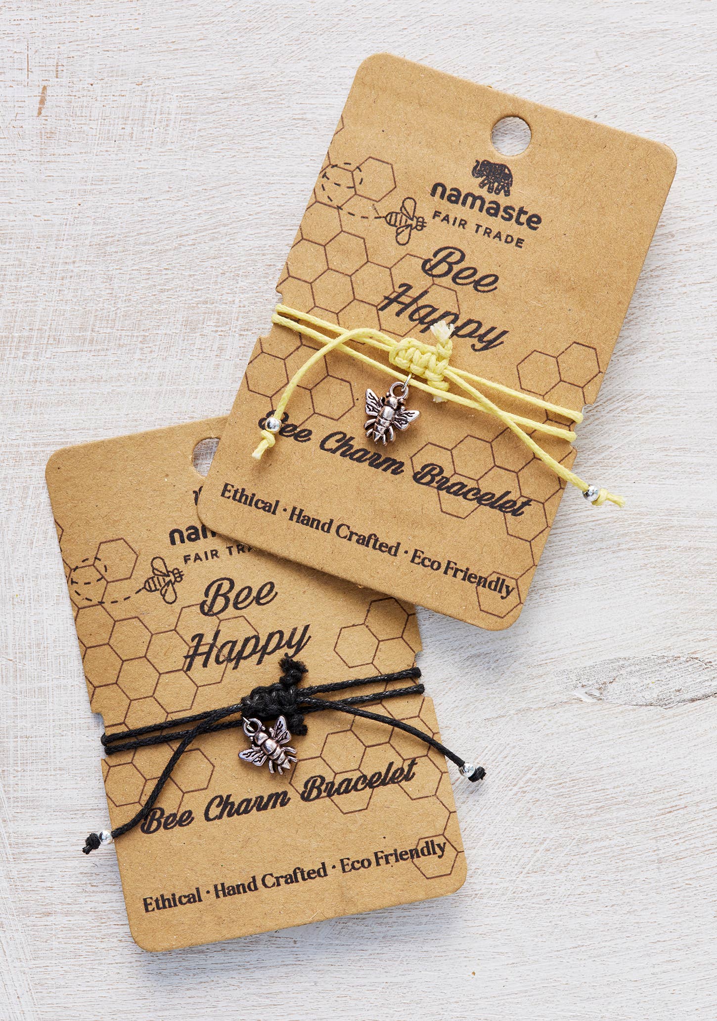 Namaste - Wholesale Charm/dangle bracelet - Bee Happy Charm Bracelet On Card In Display Box1