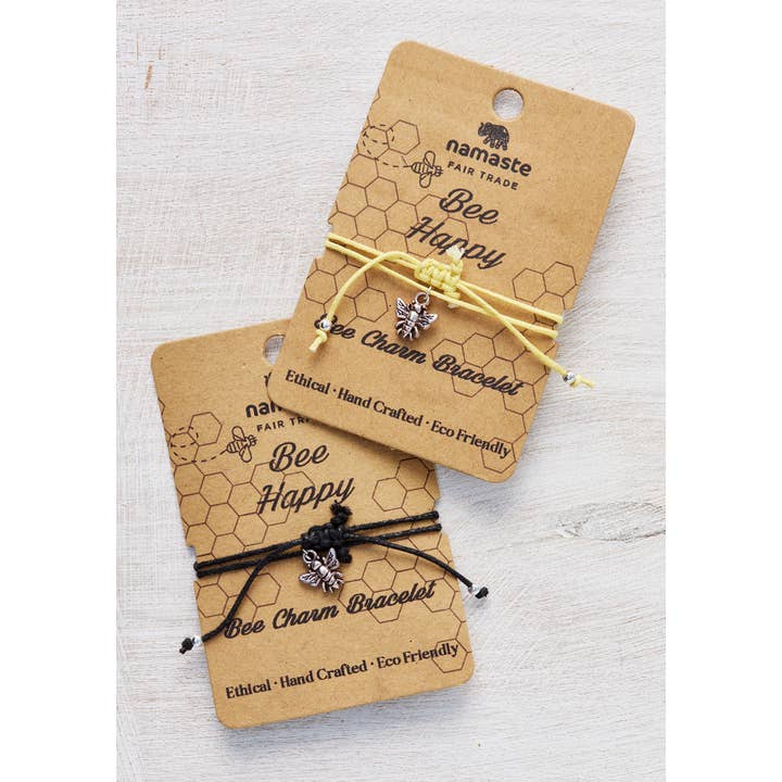 Namaste - Wholesale Charm/Dangle Bracelet - Bee Happy Charm Bracelet On Card In Display Box1