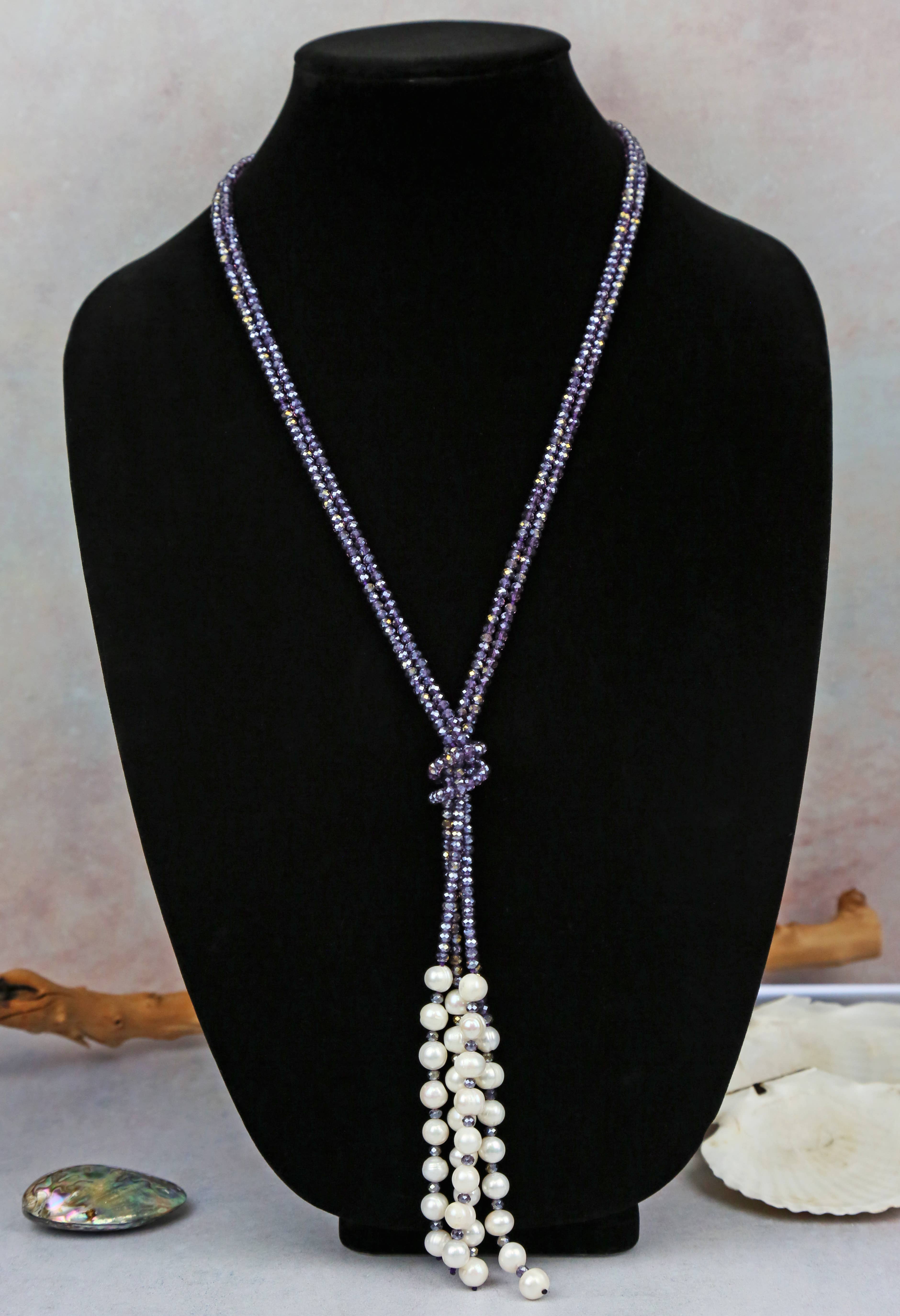 IST Jewelry – wholesale Y-ringat halsband – Lila kristall & pärla Lariat halsband1