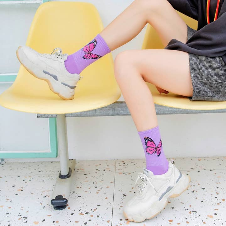 Funkyrel® Atzbranding Limited - Wholesale Socks - Women's - Rufia - Butterfly Print Colorful Socks