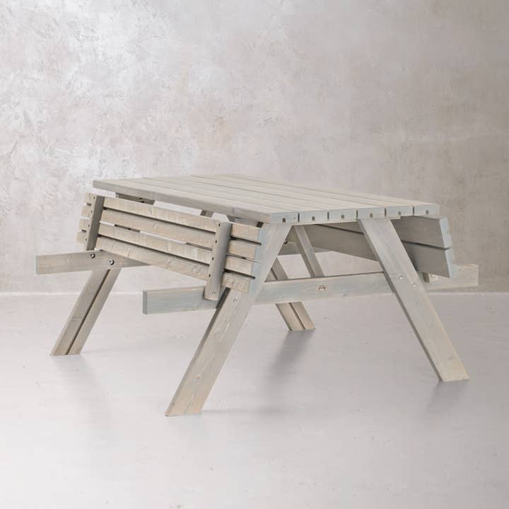 AMATA - Wholesale Patio table - Grey A-frame Wooden Picnic Table and Bench Set 3