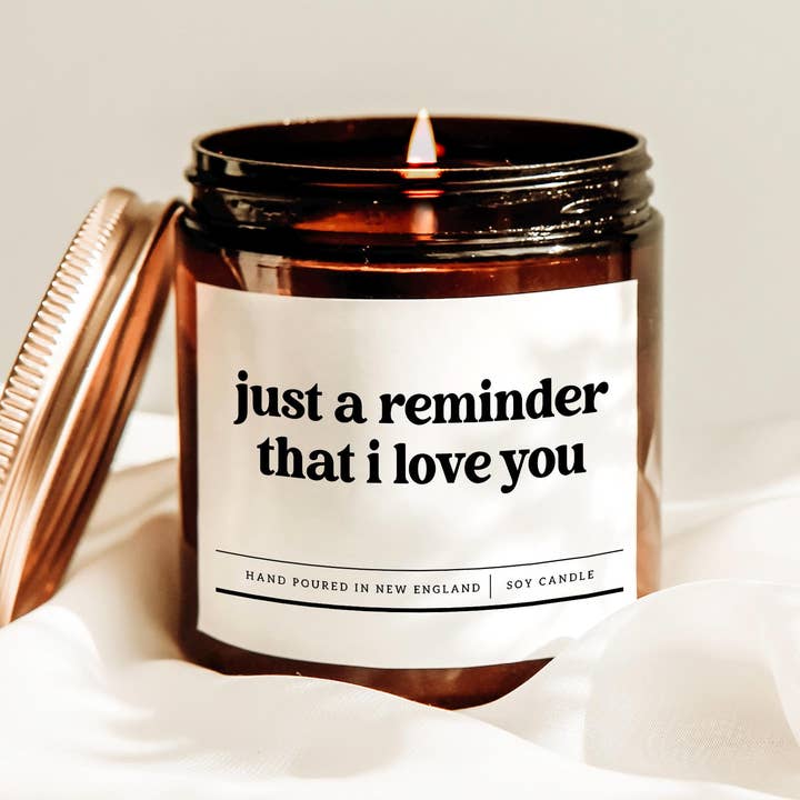Candela di soia promemoria Ti amo, regalo, romantico, barattolo d'ambra per la vendita all'ingrosso da parte di Scently Moments