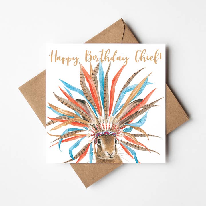 Tillykke med fødselsdagen Chief, Square, vilde lykønskningskort for engroshandel hos By Antonia Illustration