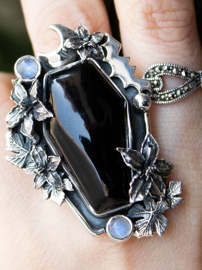 Shadowbloom: Black Onyx Coffin Ring for wholesale by Ambra Jewels
