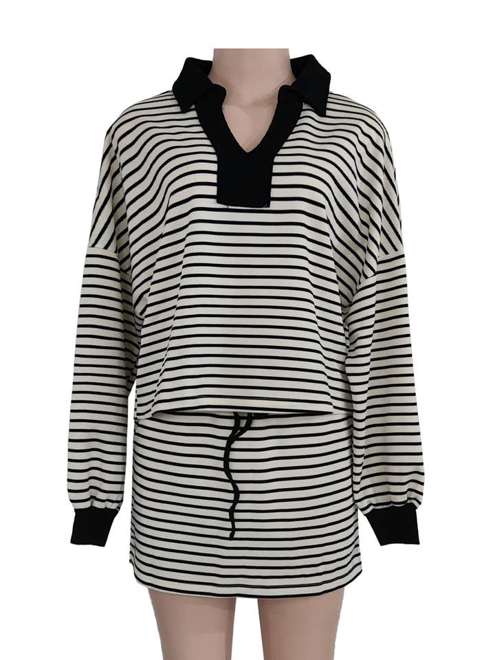 Rosa Clothing - Wholesale Top & Short Set (NOT Loungewear) - Women's - Long sleeve stripe sweatshirt & built in shorts skirt set10