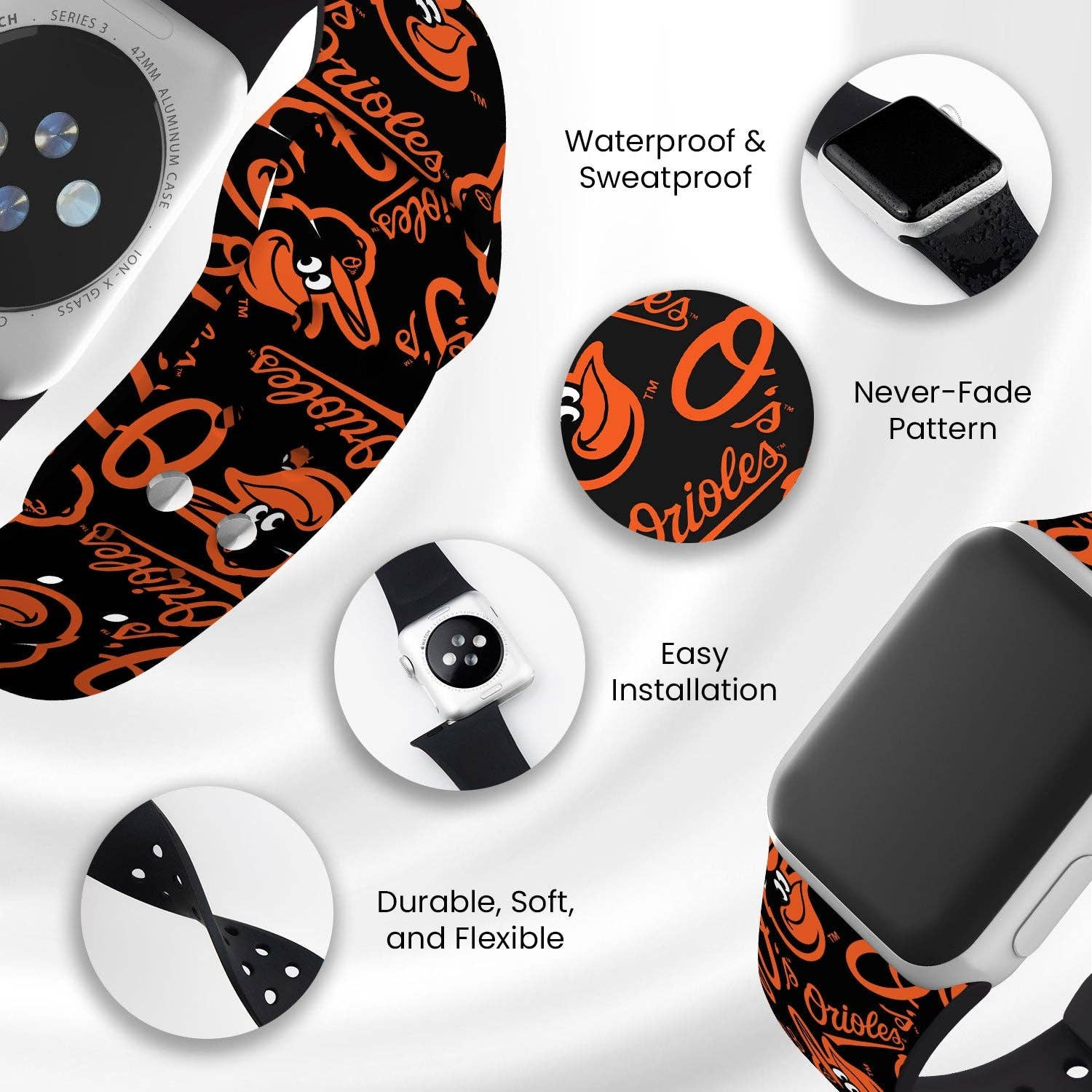 Game Time Bands - Vendita all'ingrosso Cinturino/fascia per orologio - Unisex - Cinturino Apple Watch HD Baltimore Orioles2