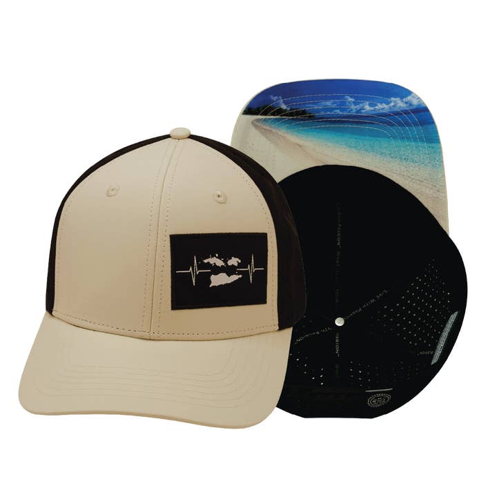Virgin Islands Hat - Baseball Hat Fit - Cream / Black - Laser Mesh - Laser Mesh for wholesale by The Heartbeat Brand