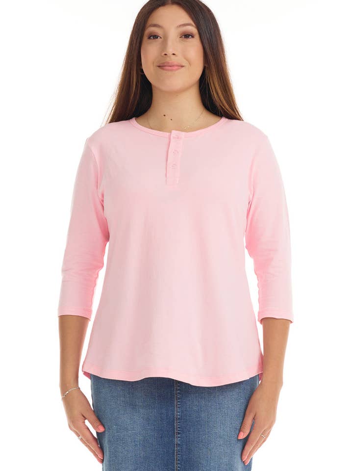 3/4 Sleeve Cotton Button-Up Henley Top EX801259 for wholesale by Esteez LLC