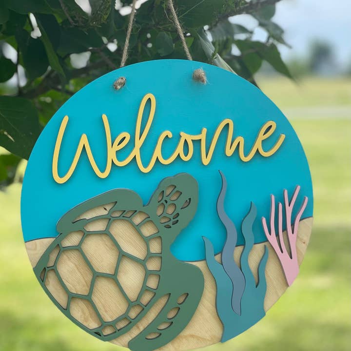 Sea Turtle Welcome Wood Sign for wholesale by The Potted Oasis