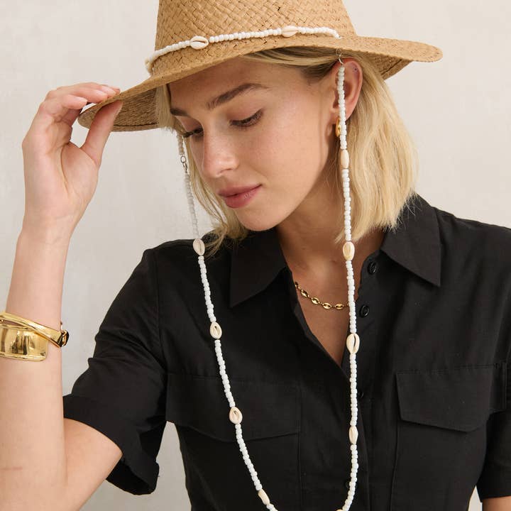 Angels Whisper Accessories - Wholesale Straw Hat - Women's - Seashells Cowboy Summer Hat