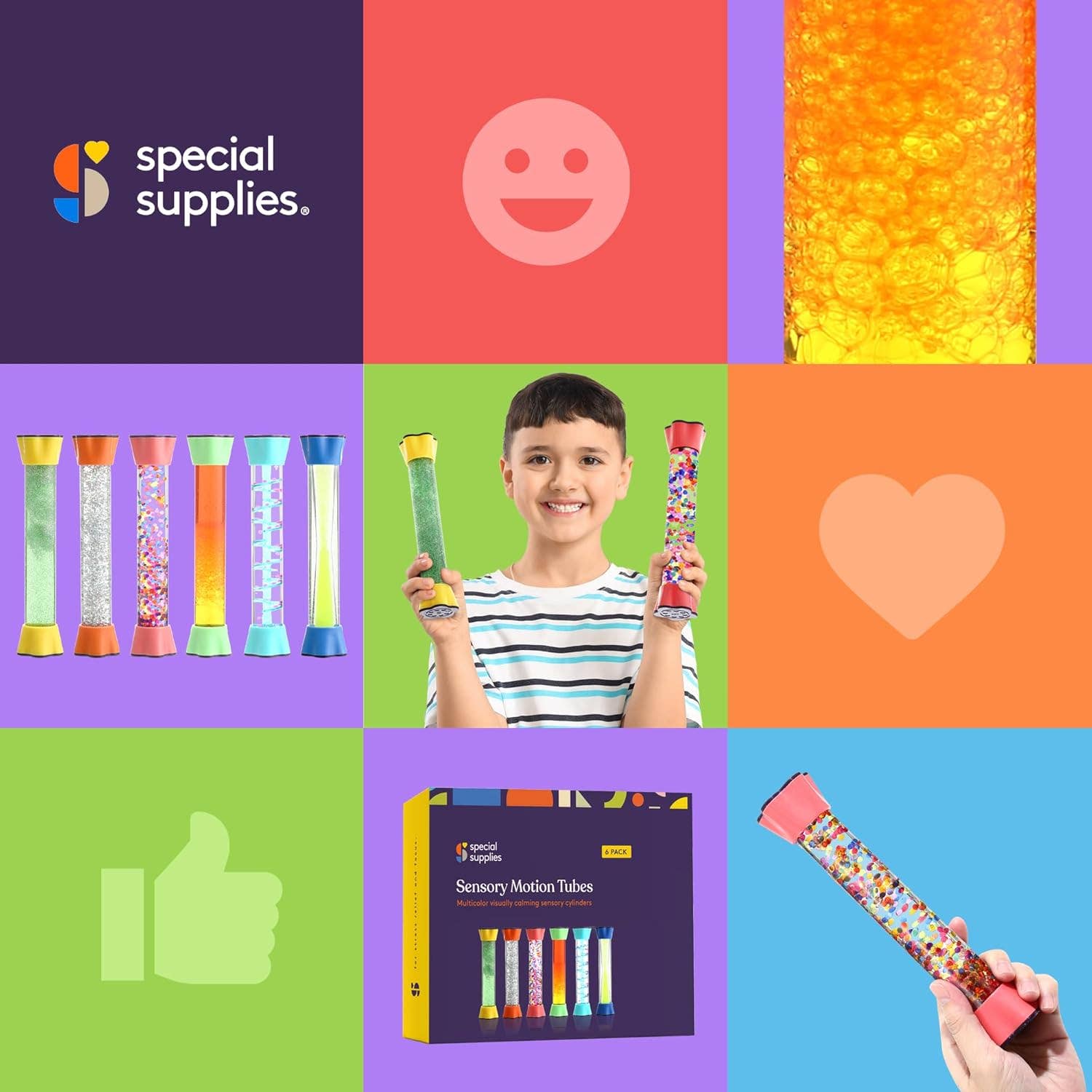 Special Supplies - Wholesale Fidget Toy - Kids - Special Supplies Liquid Motion Bubbler Toy Cool Tubes 6-Pack Colorful Hourglass Timer with Droplet Movement, Bedroom, Sensory Play, Cool Home or School6