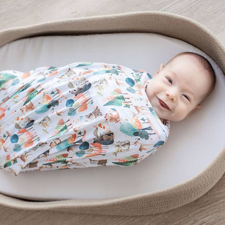 Buttery Soft and Stretchy Swaddle Blanket - Enchanted Forest for wholesale by Honey Lemonade- Minky Baby Blankets and Gifts